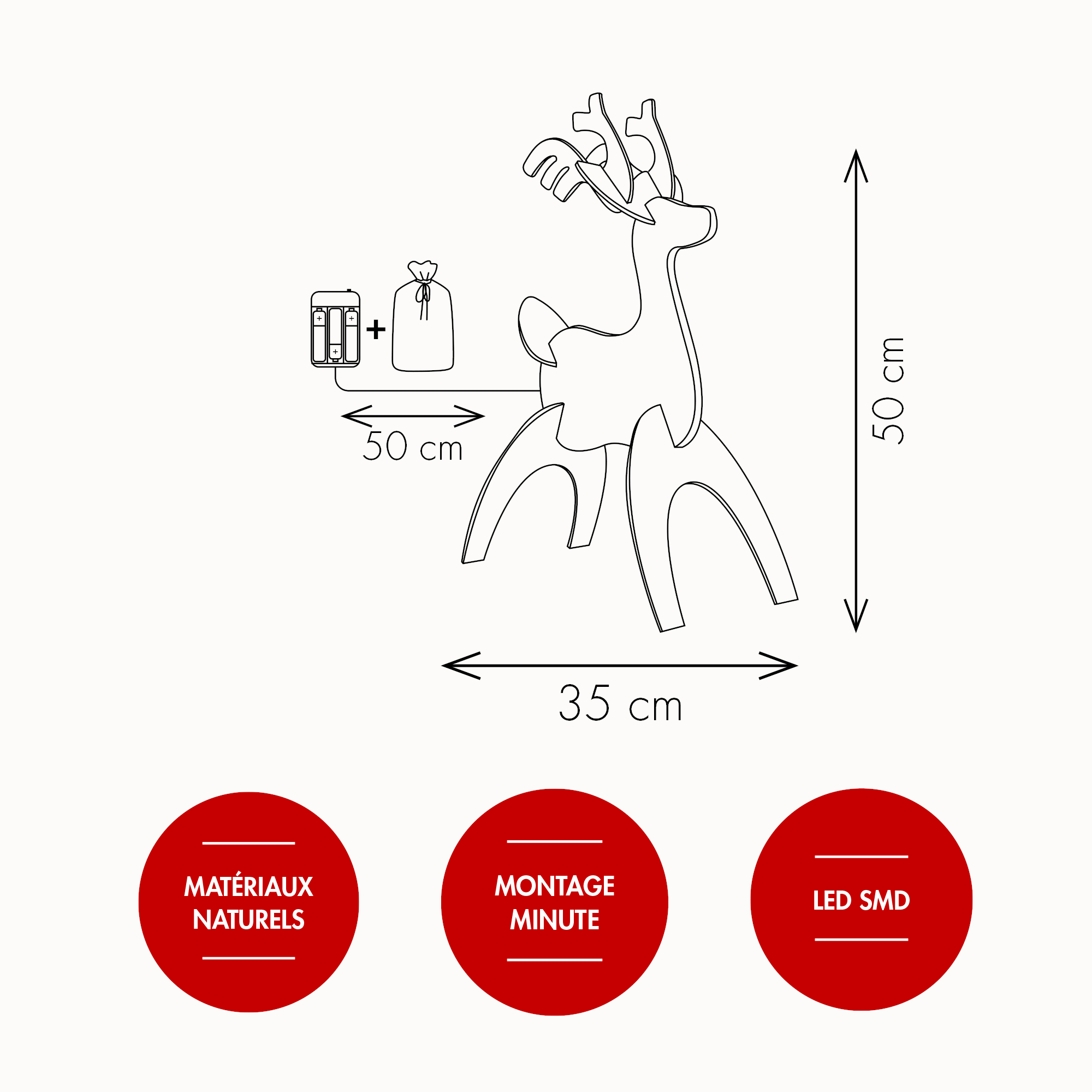 Renne lumineux 3D - H50cm